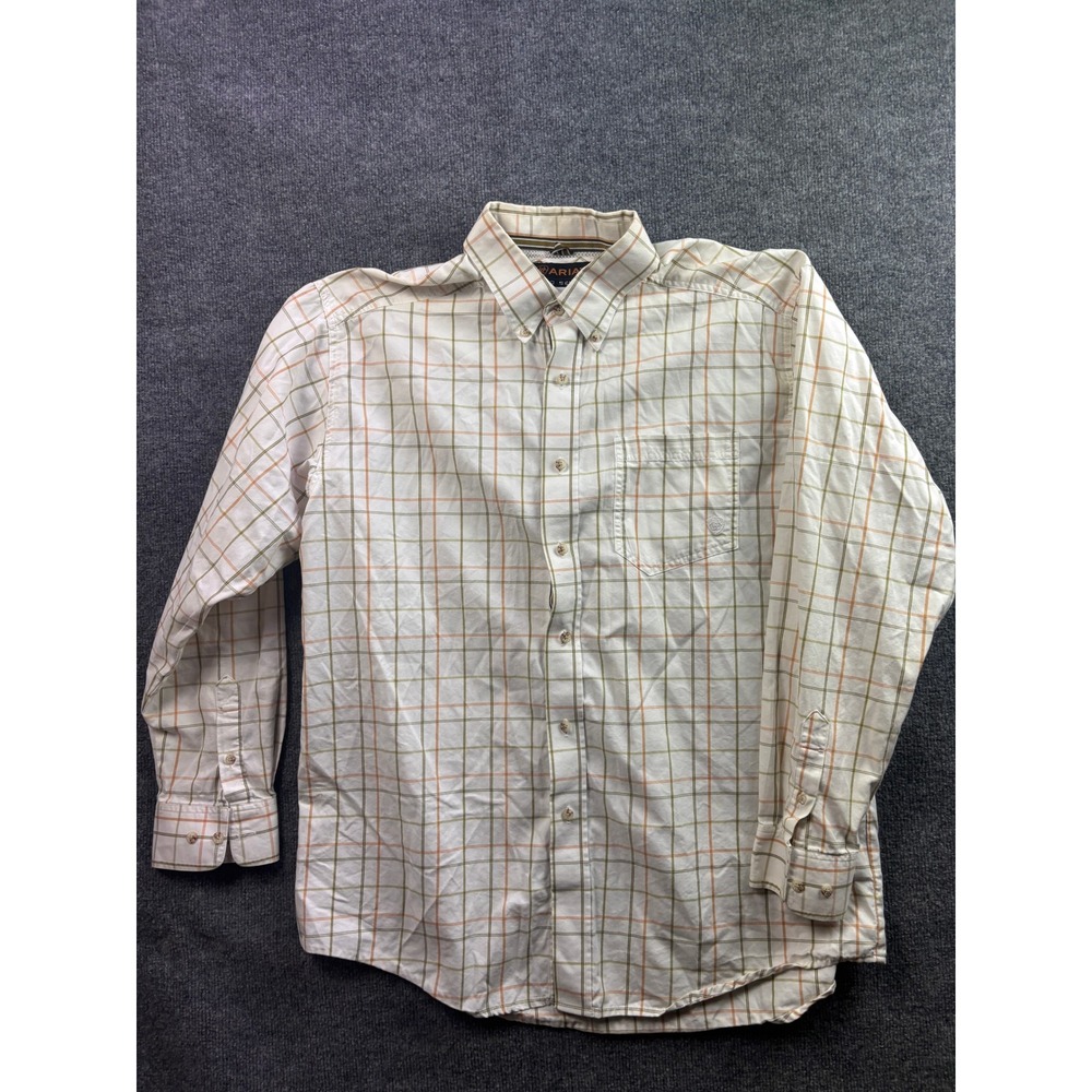 Ariat Pro Series Button Down Shirt Mens XL White Plaid Long Sleeve Western